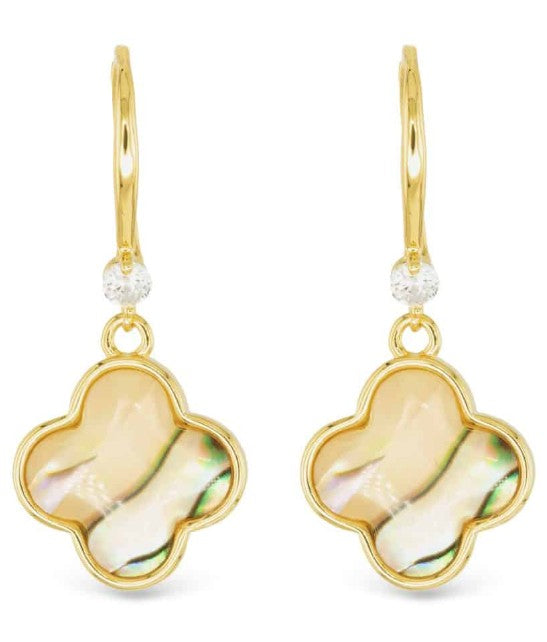 Gold Abalone Clover Drop Earrings