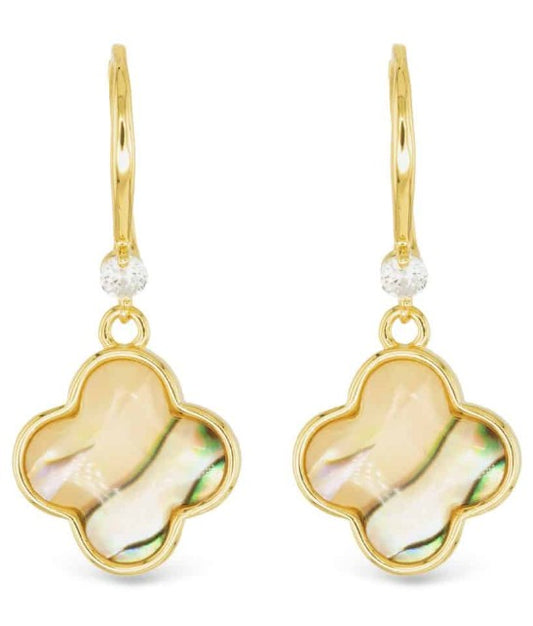 Gold Abalone Clover Drop Earrings