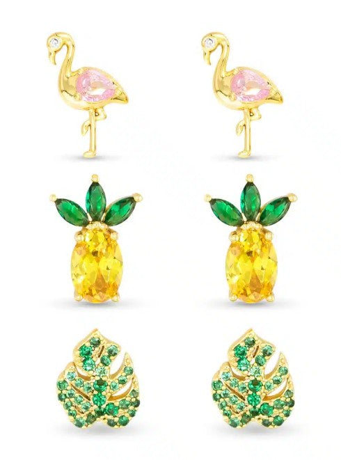 Gold CZ Tropical Earring Trio