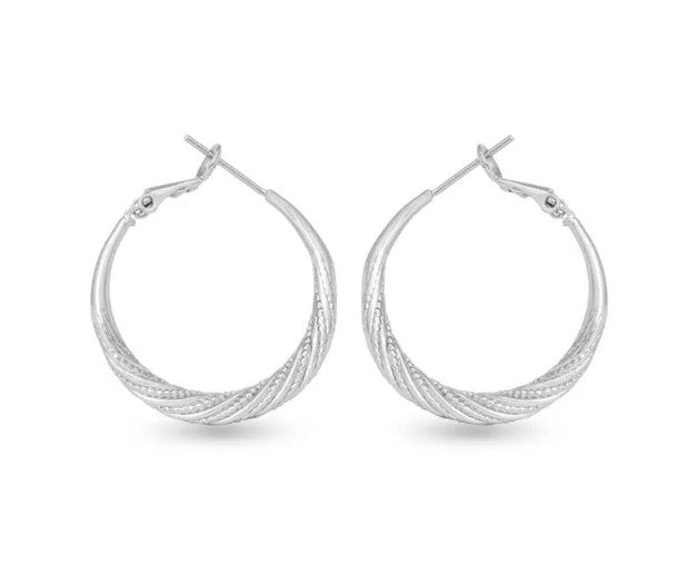Ivy Textured Twisted Hoop Silver Earrings