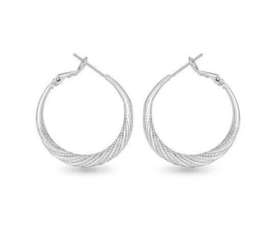 Ivy Textured Twisted Hoop Silver Earrings