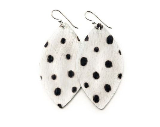 *Black Spotted White Leather Earrings