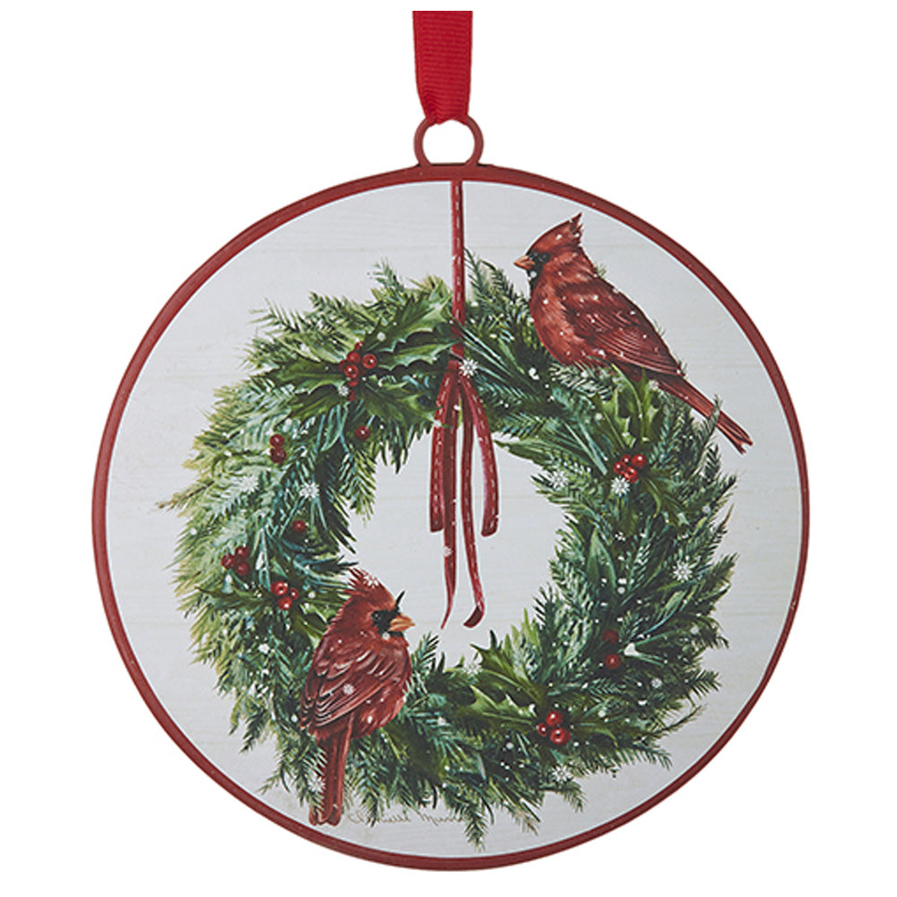 Cardinals on Wreath Disc Ornament