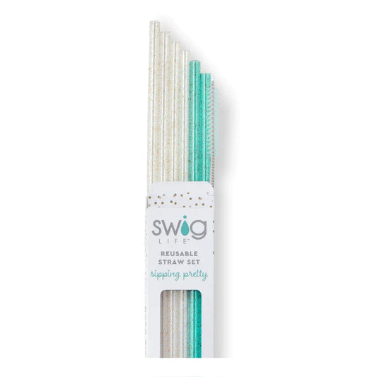 Glitter Clear Aqua Straws