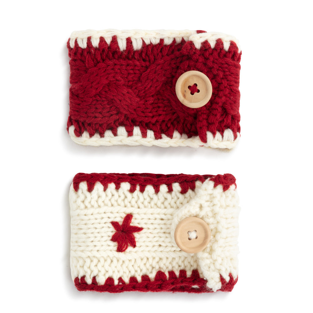 Red and White Knit Cup Cozie,