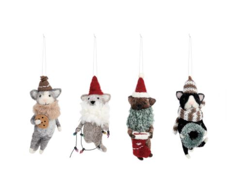 Cozy Time Cozy Felted Wool Cat Ornaments - 4 Asst.