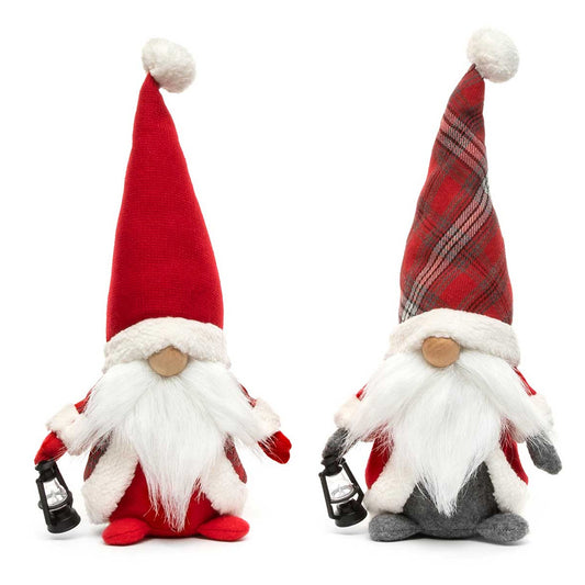 Season Greetings Gnomes 2 Assorted Red Hat and Black Plaid Hat