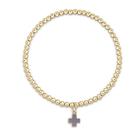 Classic Gold 3mm Bead Bracelet -Signature Cross Gold Charm