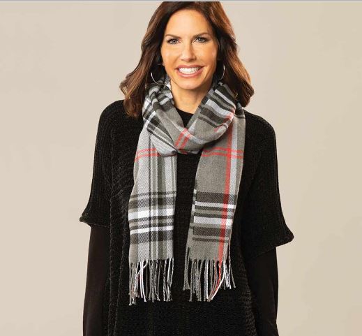 Grey, Black and Red Plaid Scarf