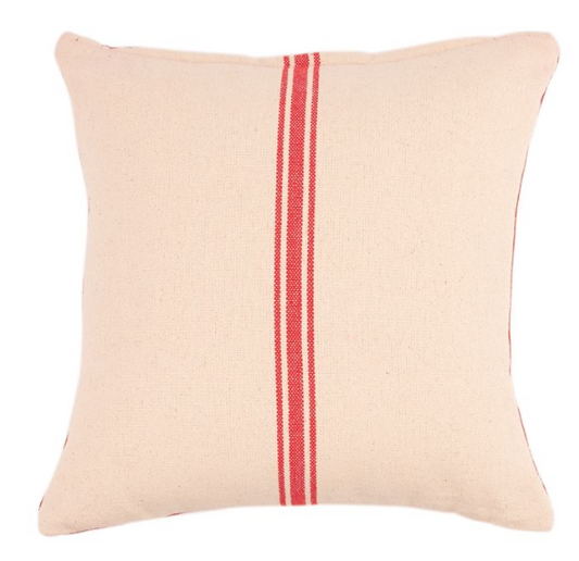 Grain Sack & Red Canvas Reversible Pillow