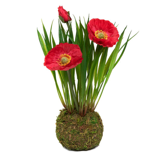Red Poppies with Faux Dirt and Moss