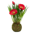 Red Poppies with Faux Dirt and Moss